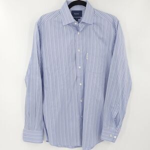 Faconnable Club Long Sleeve‎ Button Down Dress Shirt Blue Stripe 15.5L